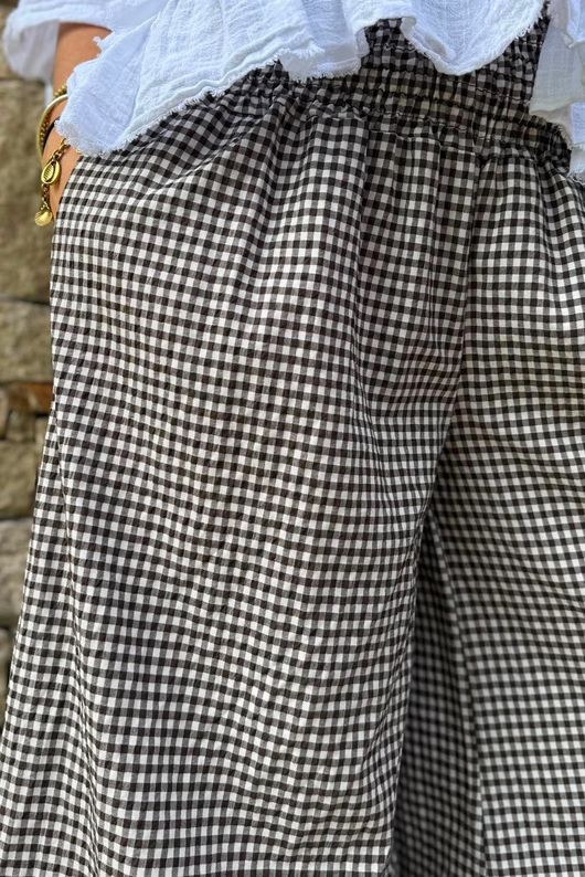 Arbi Gingham Palazzo Pant Chocolate